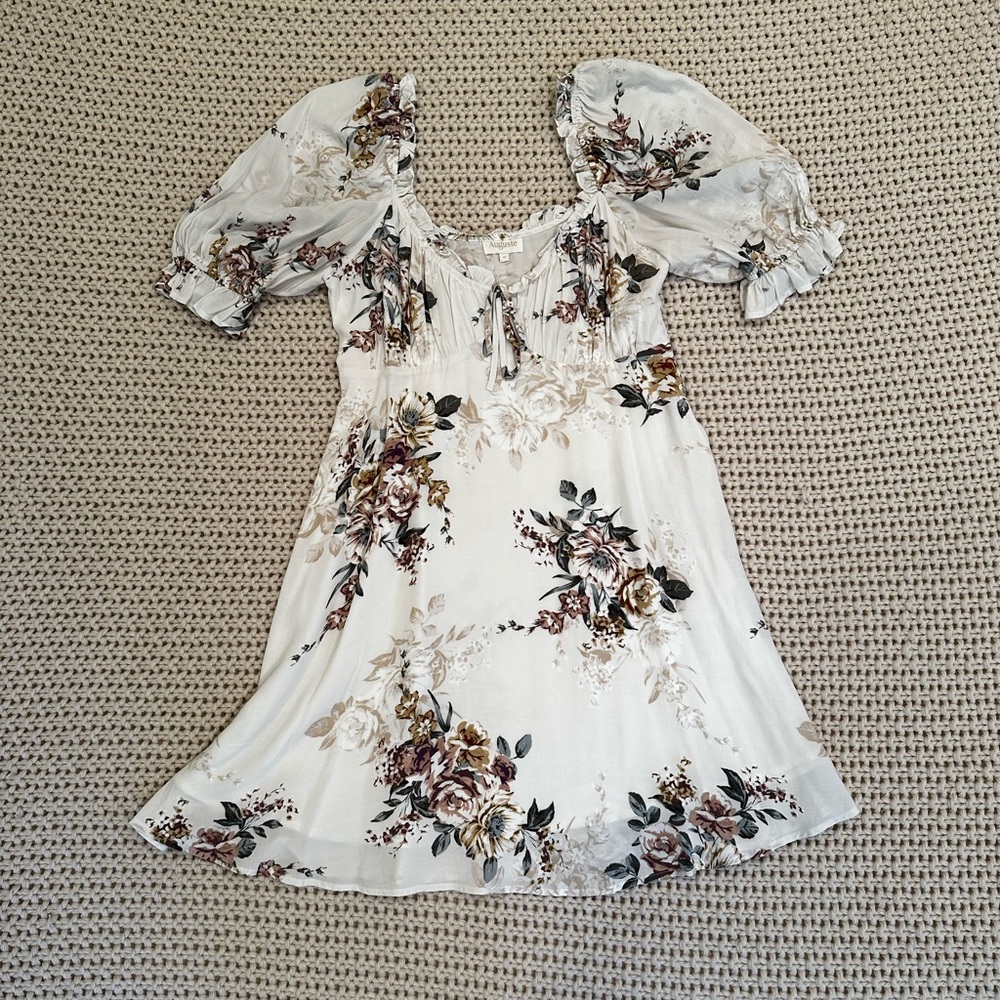 Auguste The Label Cream Floral Puff-Sleeve Mini Dress